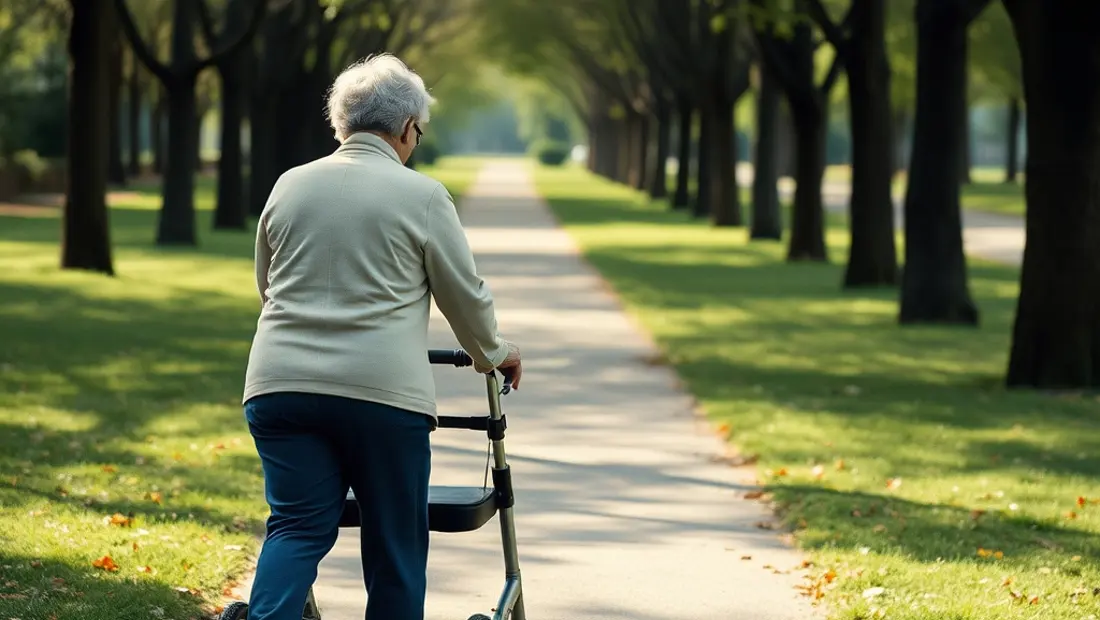 Personne âgée marchant avec un déambulateur