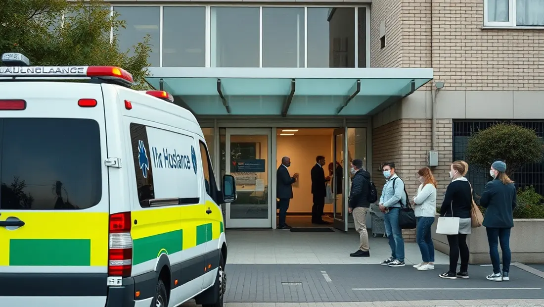 Ambulance devant un hôpital.