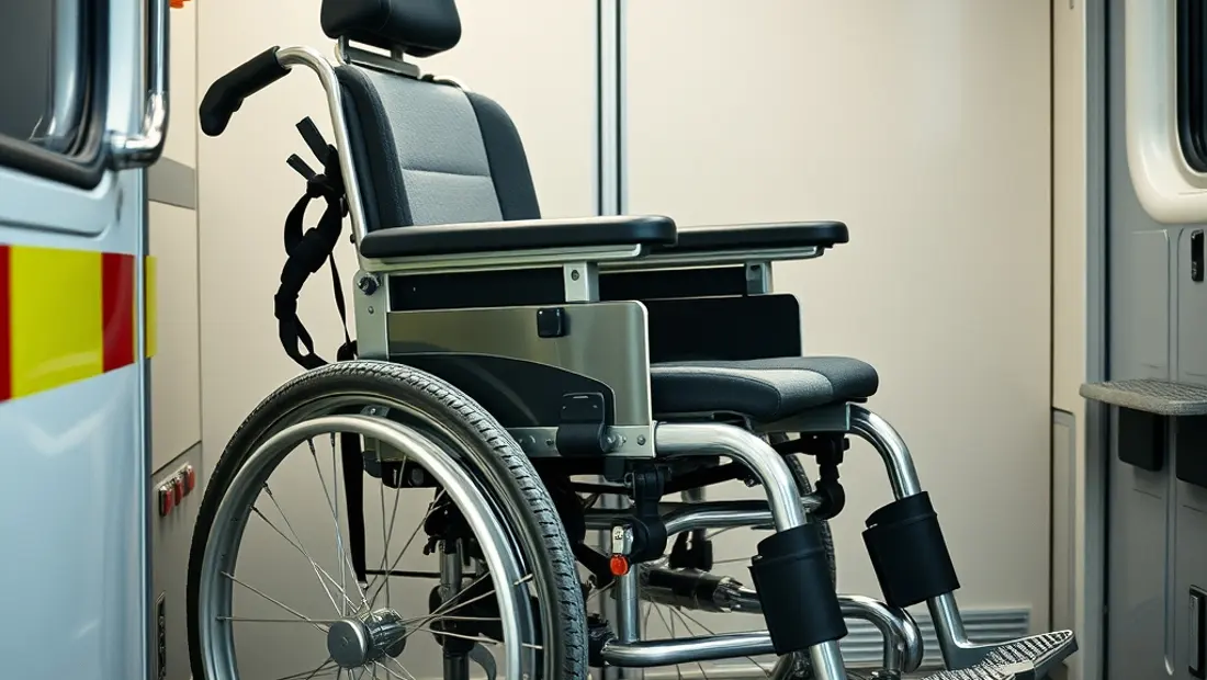 Fauteuil roulant sécurisé dans l'ambulance