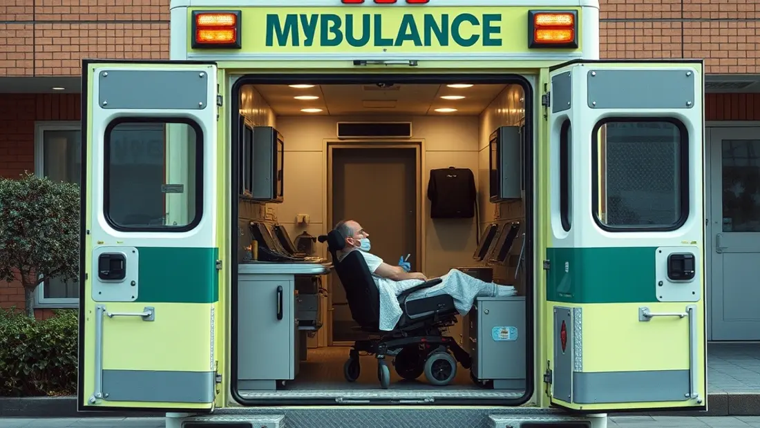 Ambulance devant un hôpital.