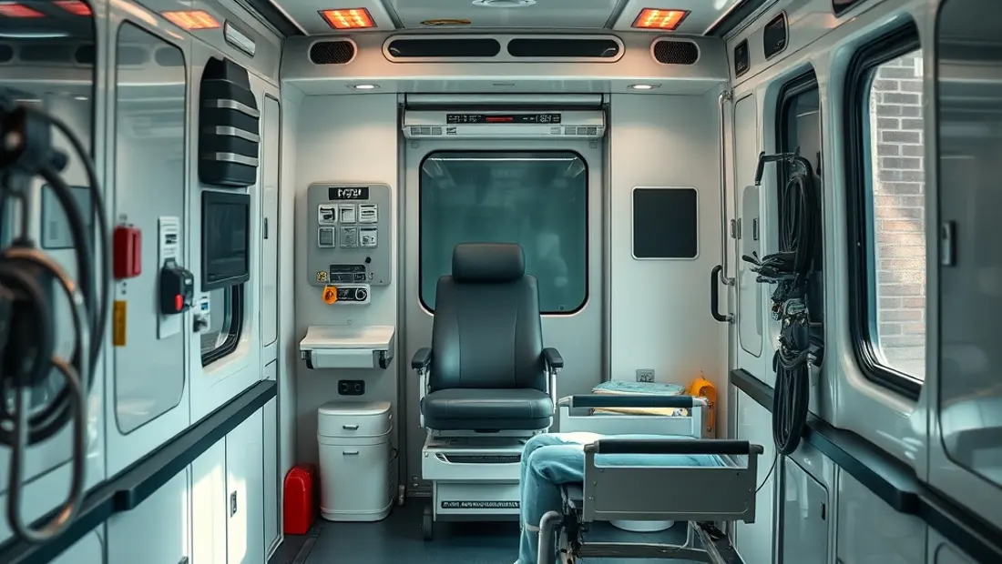 Intérieur d'une ambulance de rééducation.