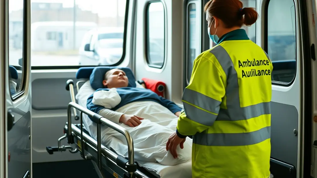 Ambulancier auxiliaire aidant un médecin à transporter une patiente.