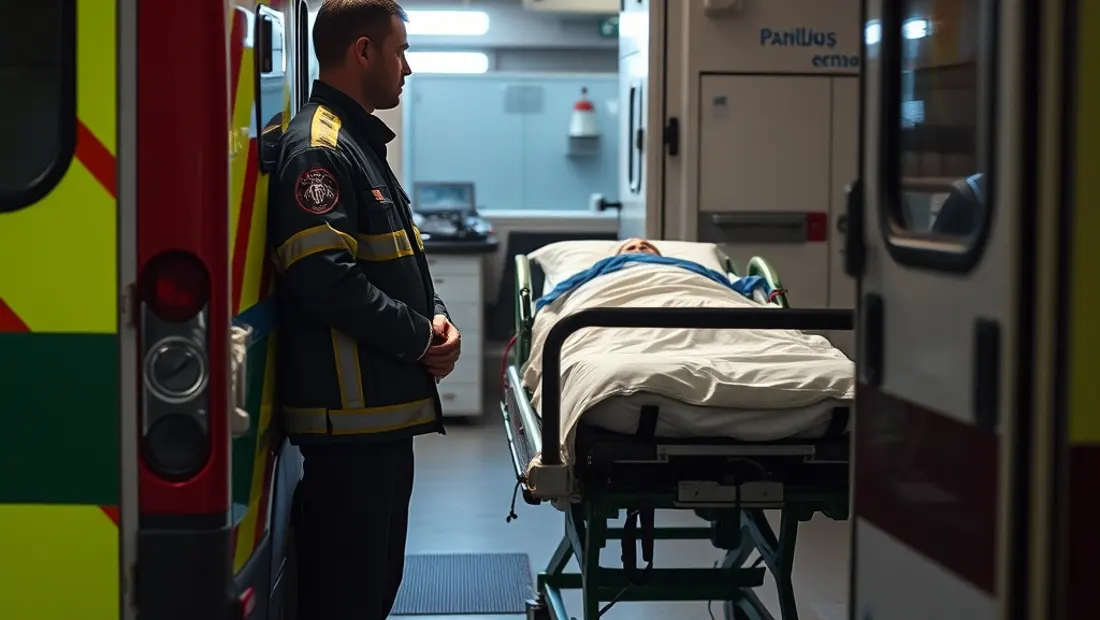 Ambulancier avec patient sur brancard