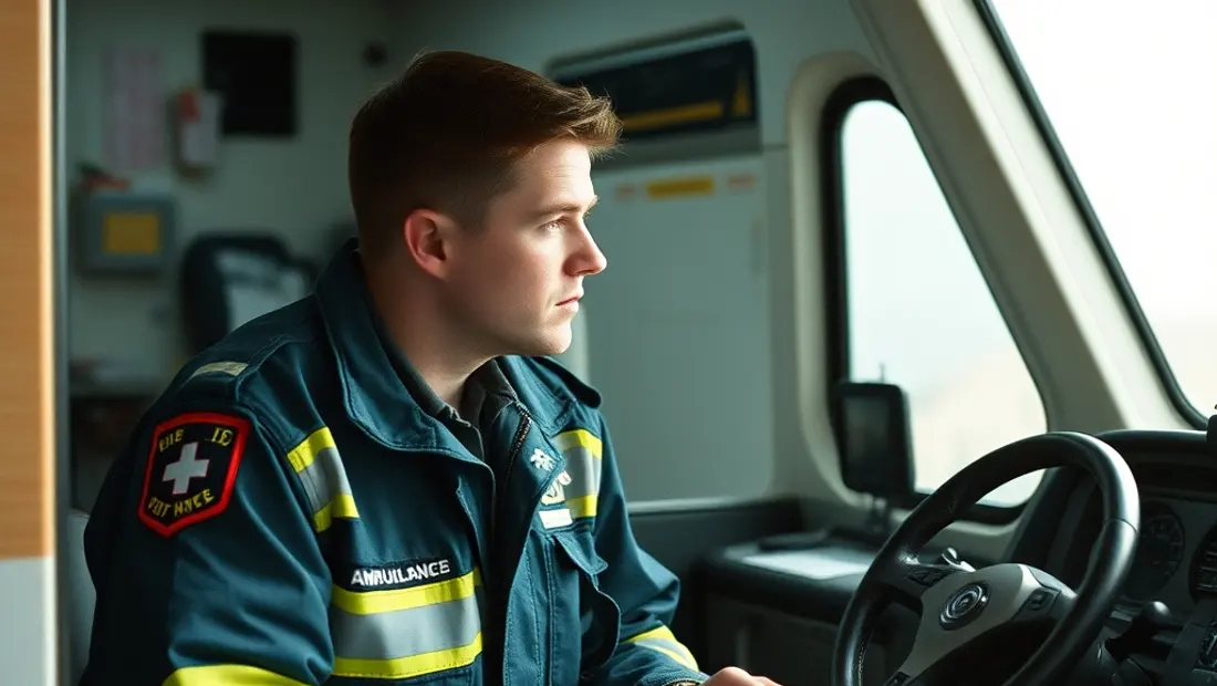 Conducteur de l'ambulance avant le départ.