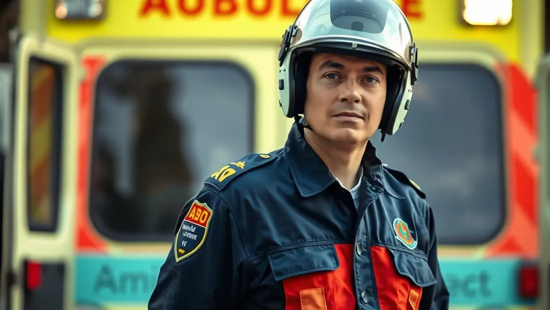 Ambulancier devant une ambulance