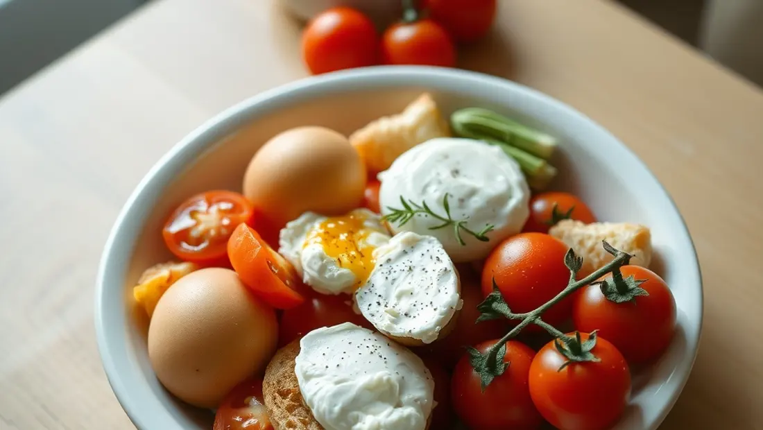 Petit-déjeuner riche en protéines et en vitamines.