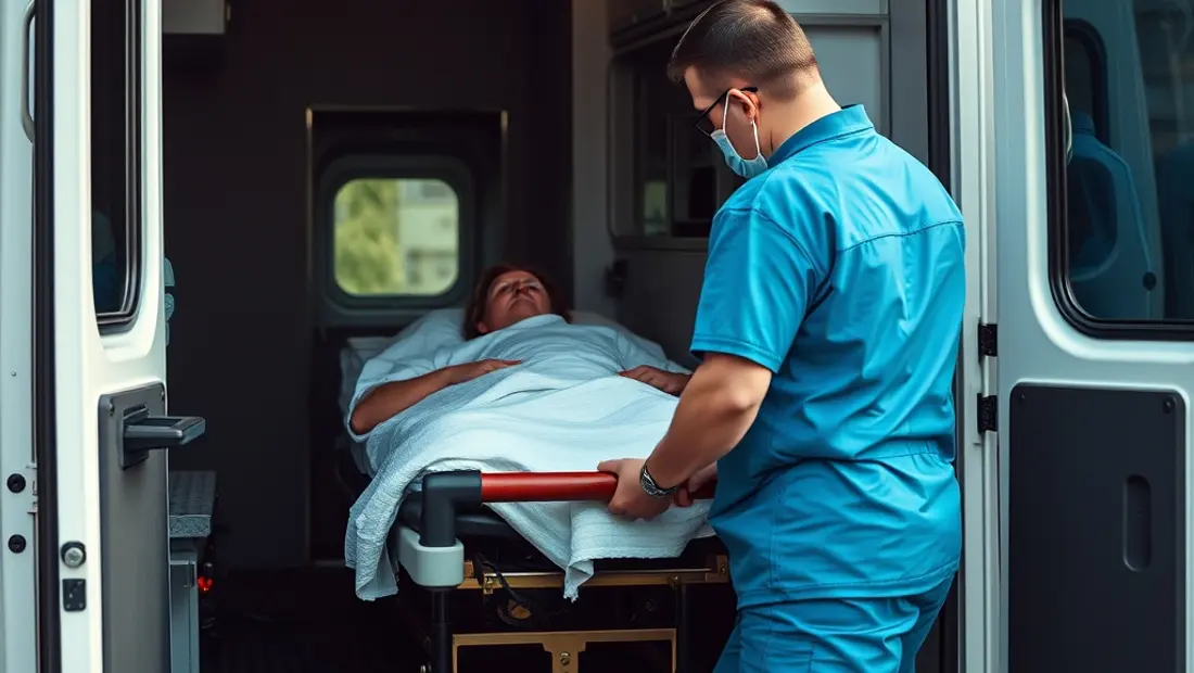 Infirmier aidant un patient dans une ambulance