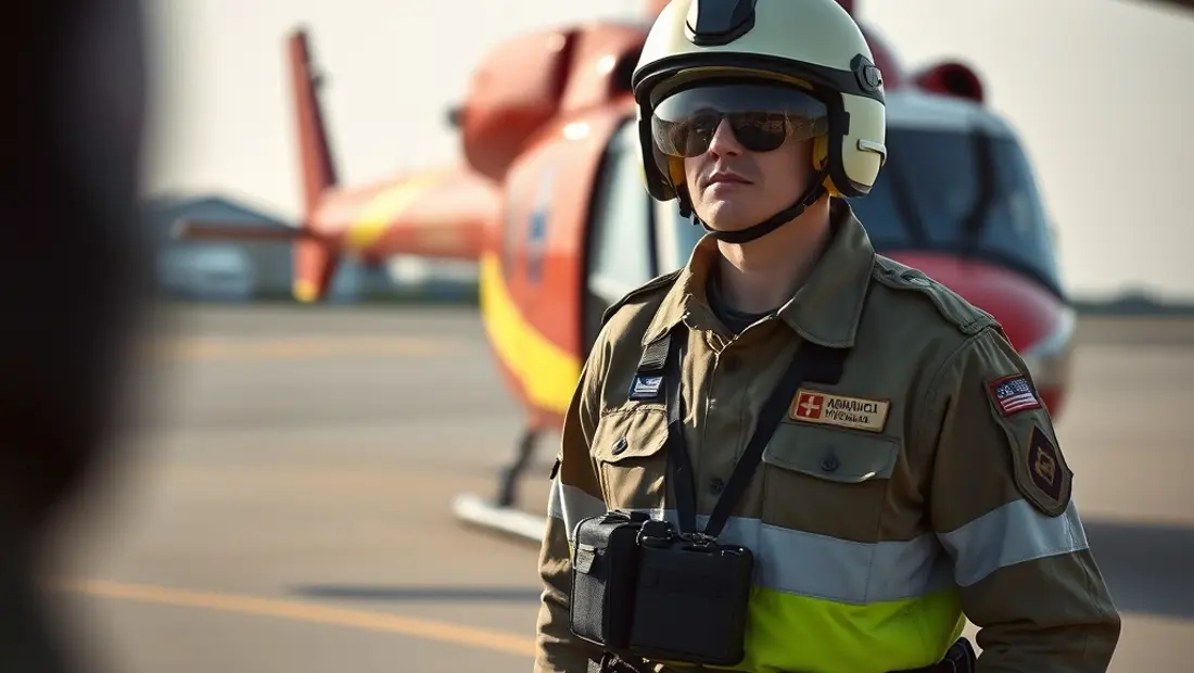 Ambulancier militaire et hélicoptère médical