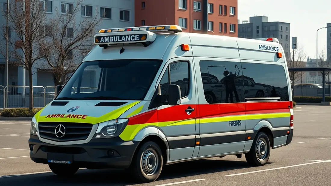 Ambulance sur un parking d'hôpital
