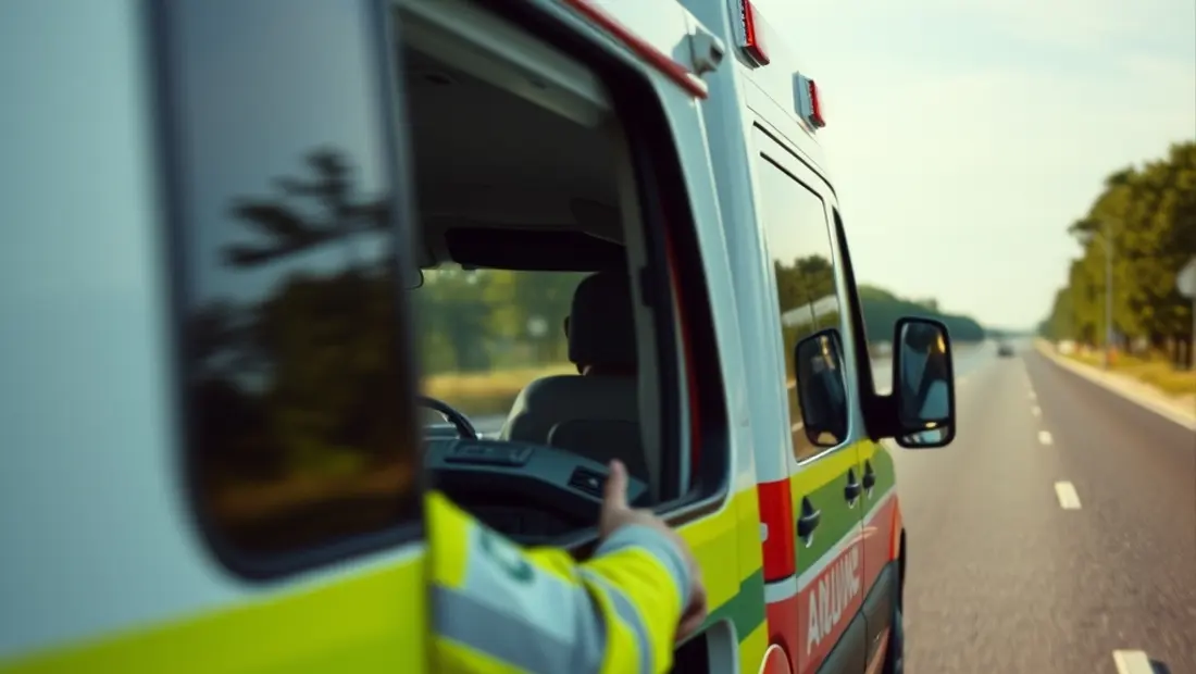 Ambulance en mouvement sur la route.