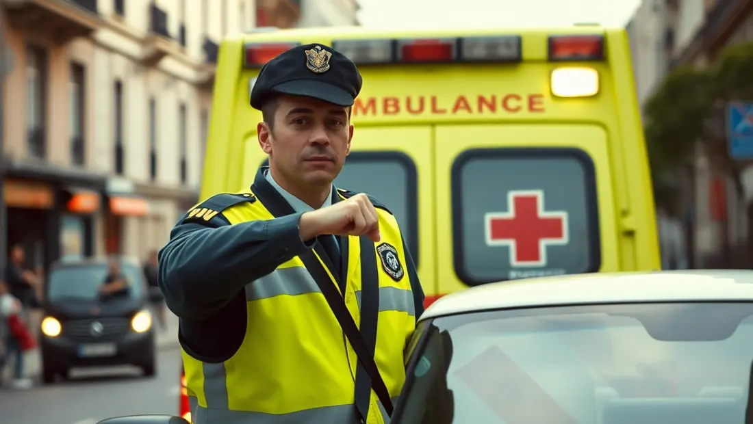 Ambulance en ville avec infirmier