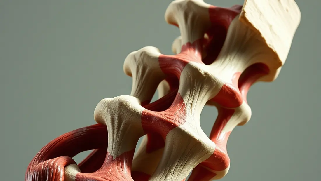 Détail de la colonne vertébrale avec articulations et muscles.