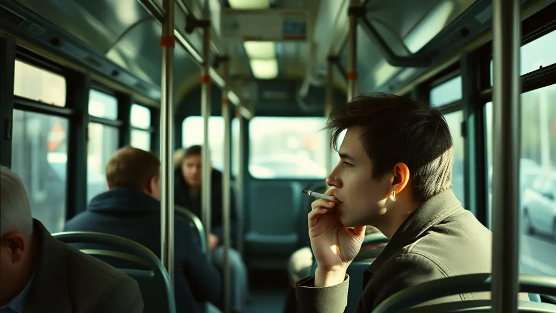Personne fumant dans un bus.