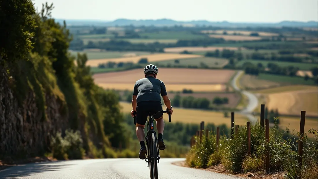 Un cycliste en montée sur une route sinueuse