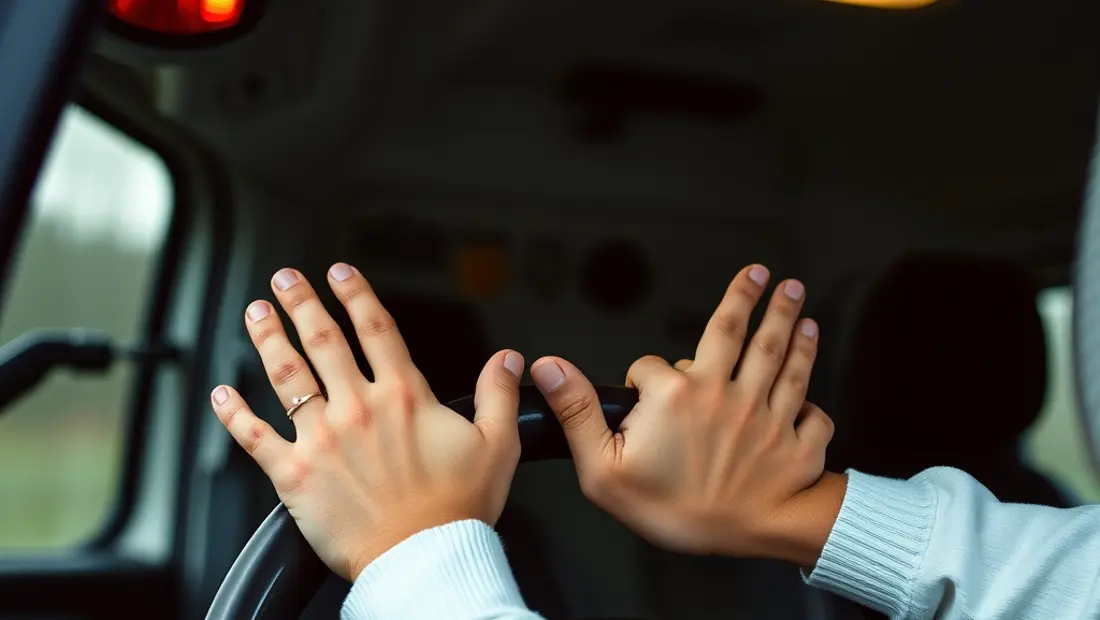 Main sur le volant d'ambulance