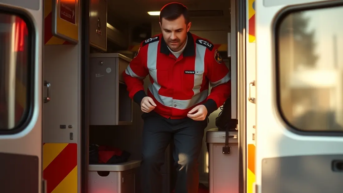 Ambulancier montant dans l'ambulance