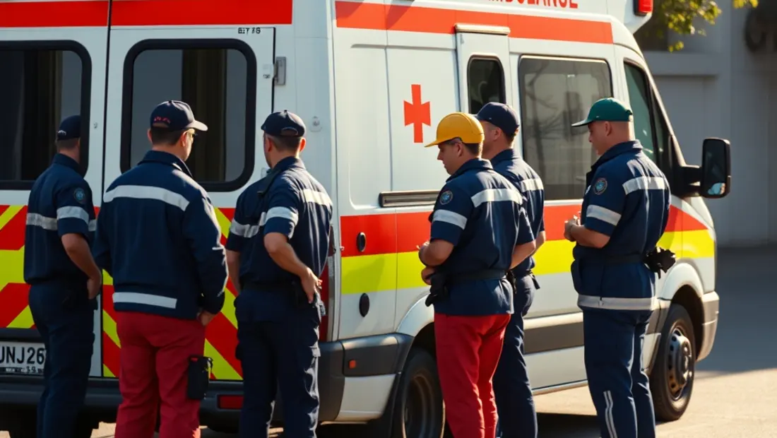 Equipe d'ambulanciers en tenue de service