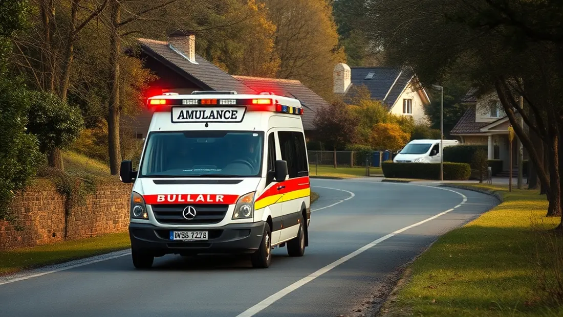 Ambulance en mouvement sur une route sinueuse