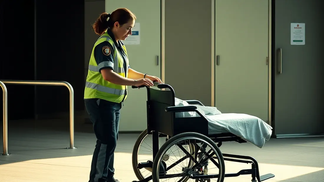Auxiliaire ambulancier manipulant un lit roulant