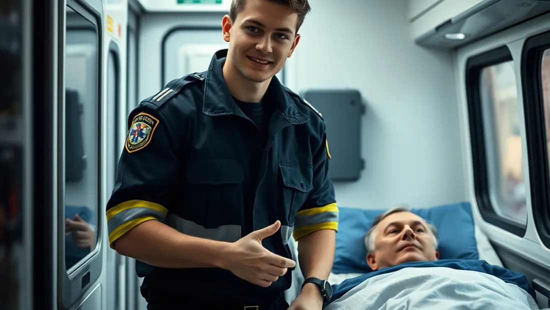 Ambulancier soignant un patient dans une ambulance.