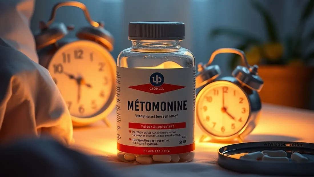 Suppléments mélatonine sur une table de nuit