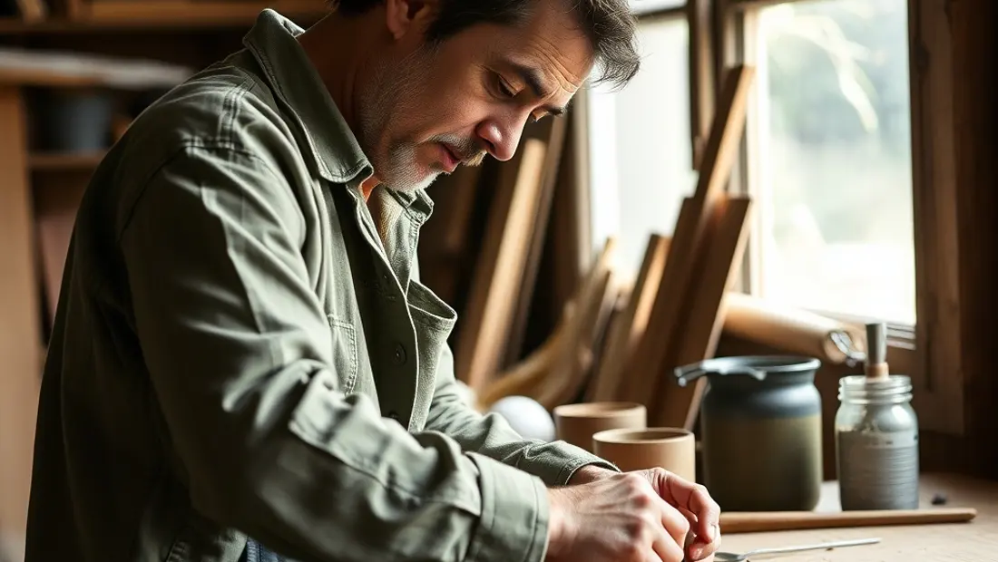 Personne âgée en train de créer un objet artisanal