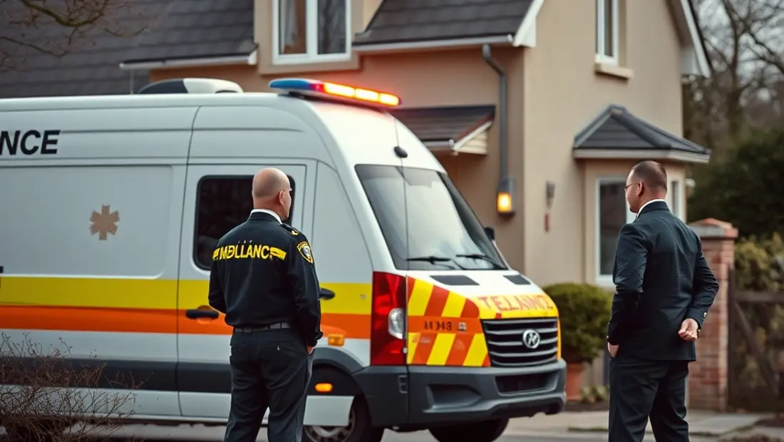 Ambulance garée devant une maison.