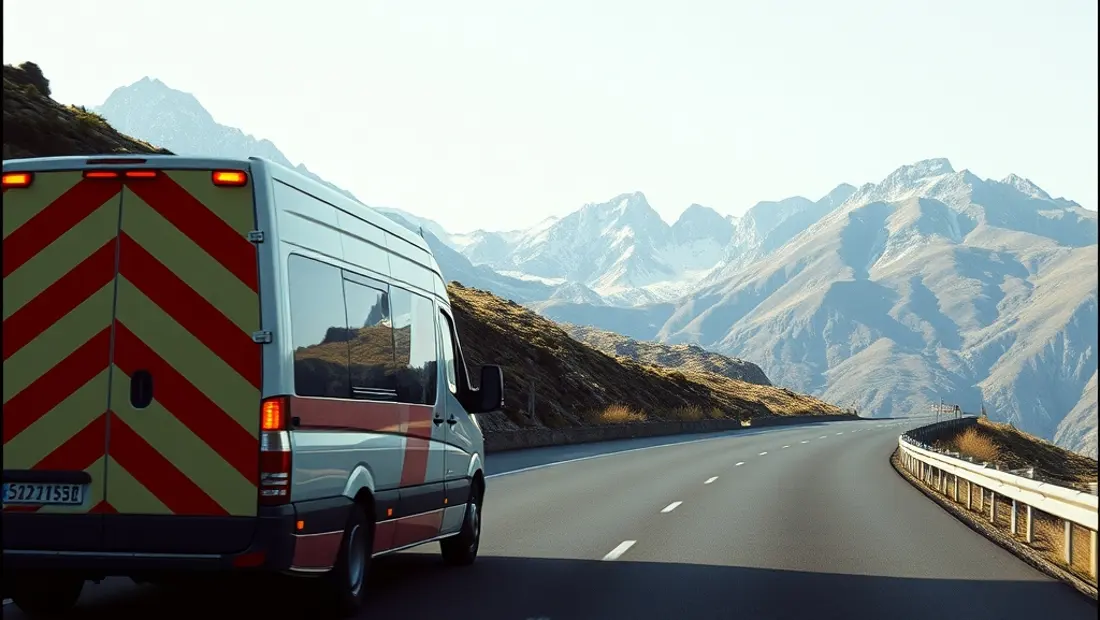 Ambulance en mouvement sur une route sinueuse