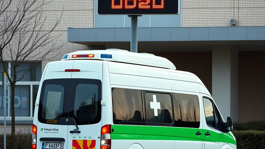 Voiture de transport sanitaire devant un hôpital