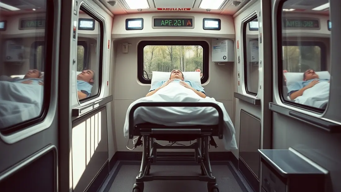 Ambulancier transportant un patient dans un lit roulant