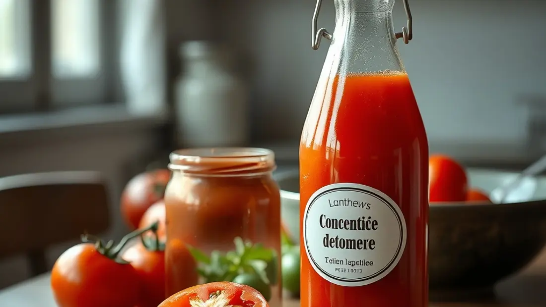 Concentré de tomate sur une table de cuisine.