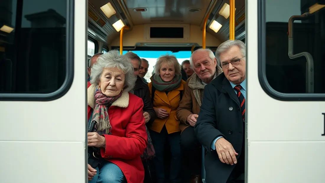 Personnes âgées montant dans un bus
