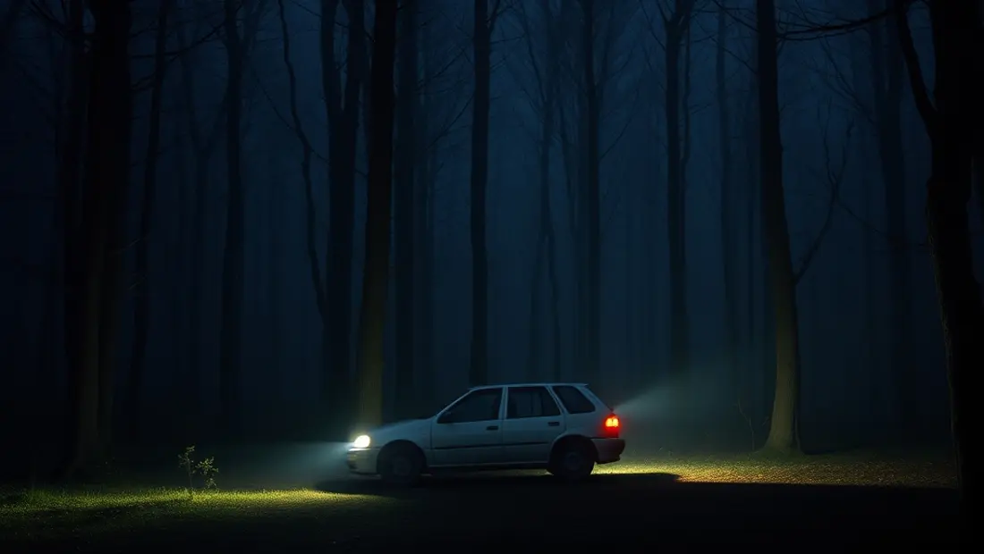 Voiture dans la forêt nocturne