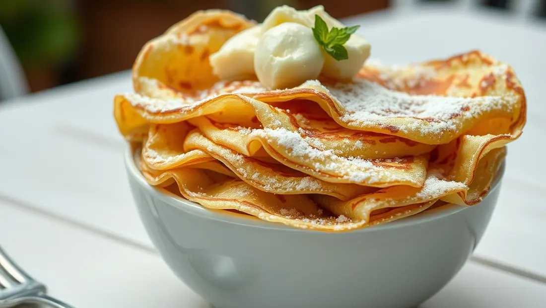 Des crêpes fraîches sur une table de jardin.
