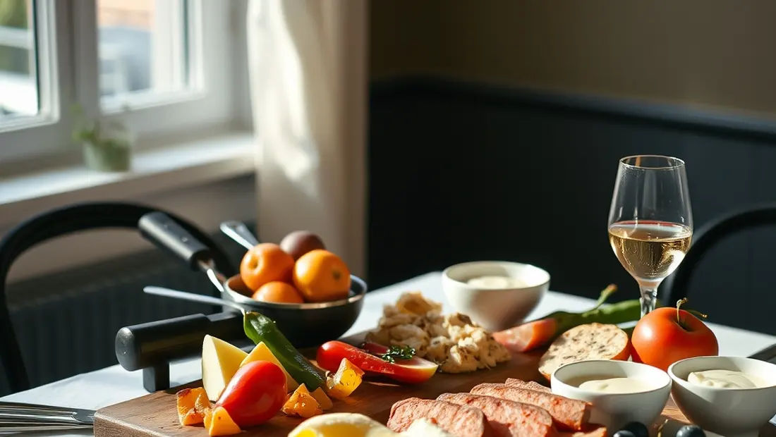 Une table de cuisine avec nourriture saine