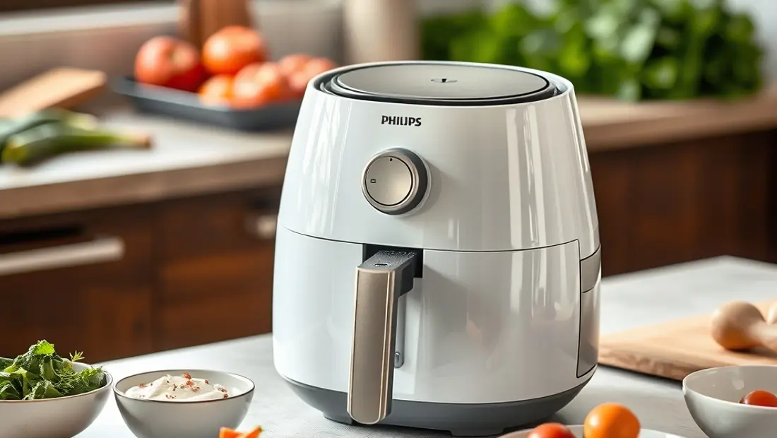 Appareil de cuisson sans huile sur une table de cuisine.