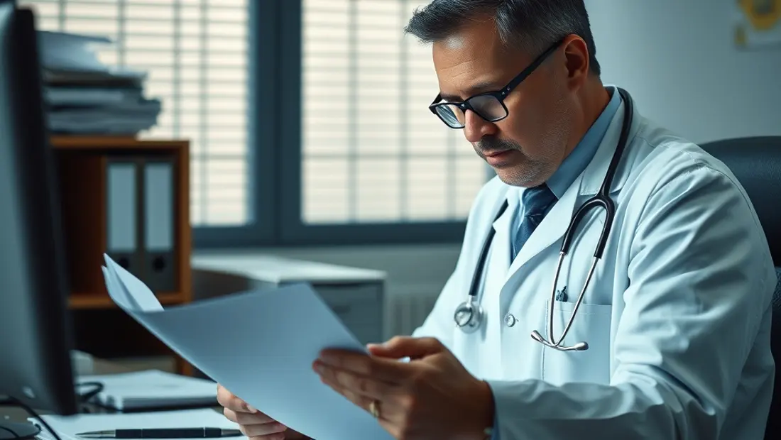 Médecin regardant un dossier médical.