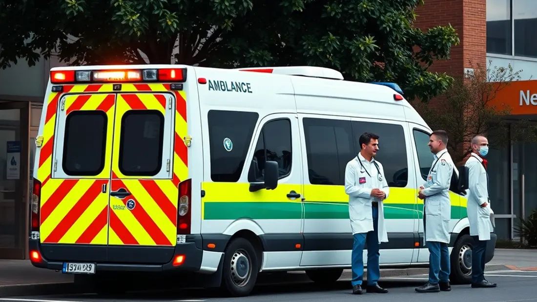 Ambulance devant un hôpital.