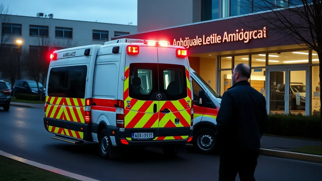 Ambulance devant un hôpital.