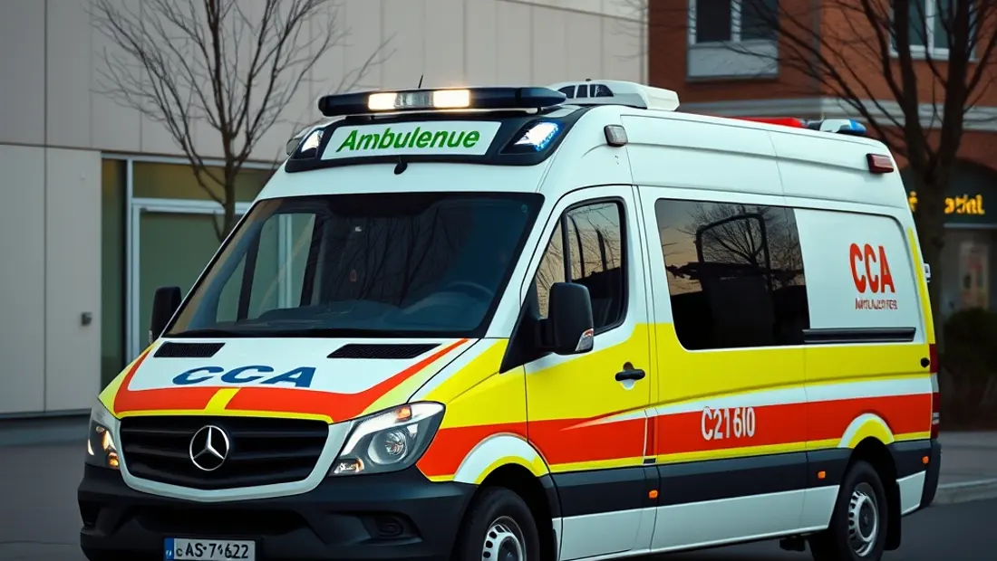 Véhicule CCA en stationnement devant un hôpital.