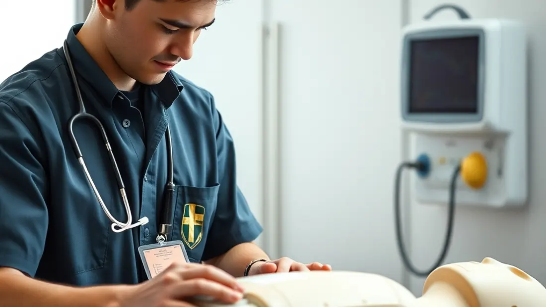 Ambulancier en formation avec un simulateur de patient