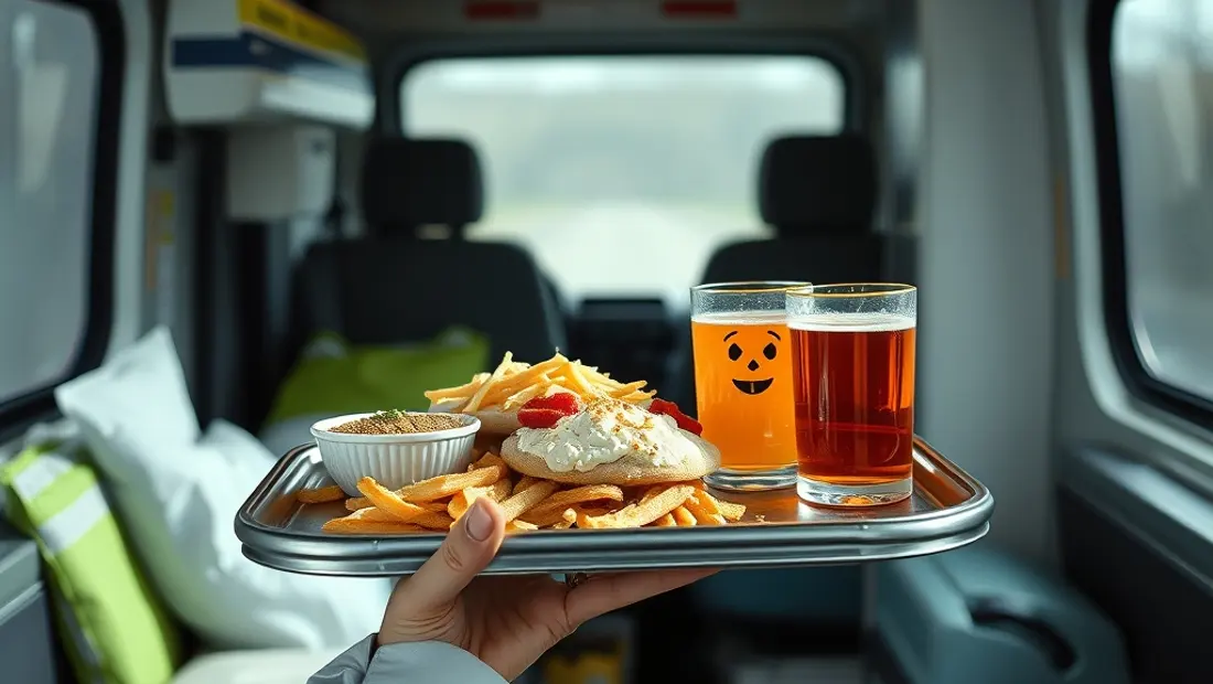 Infirmier avec nourriture dans une ambulance.