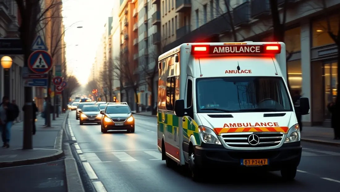Ambulance en mouvement sur une route sinueuse