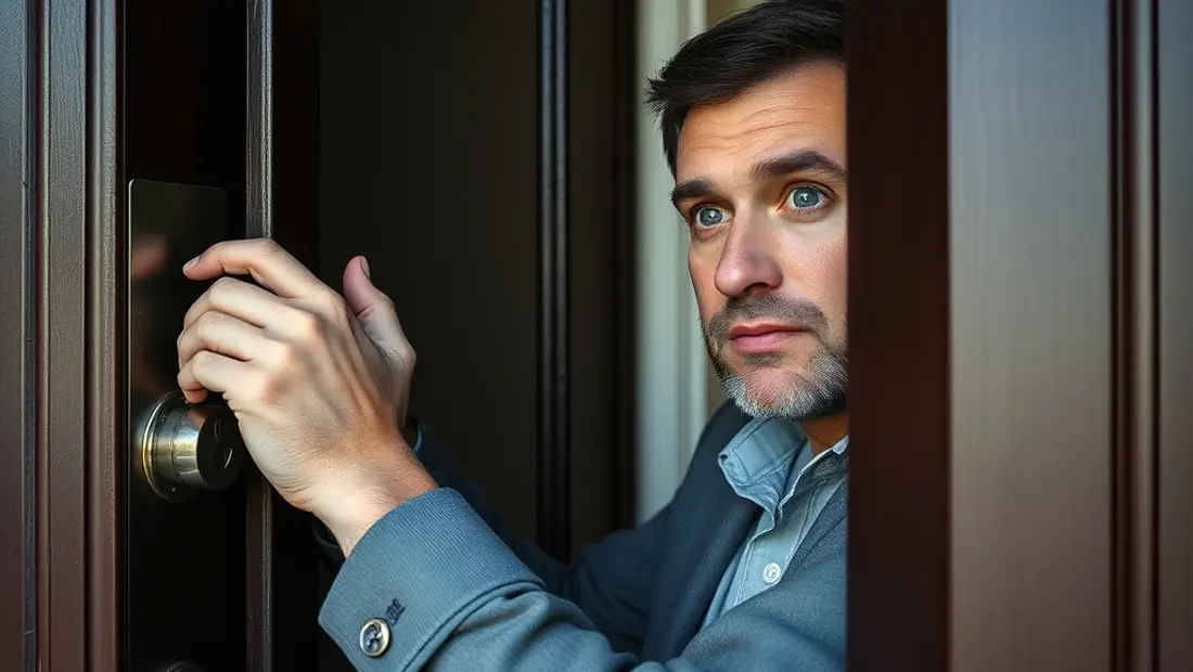 Homme vérifiant les serrures de sa porte.
