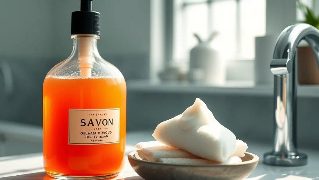 Savon et gel douche dans la salle de bain