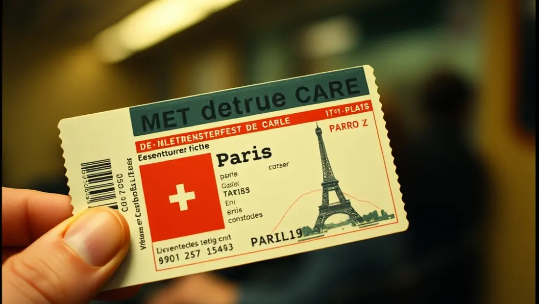 Ticket de métro avec carte de Paris