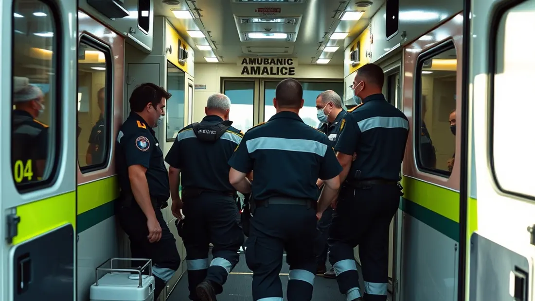 Équipe d'ambulanciers en ambulance
