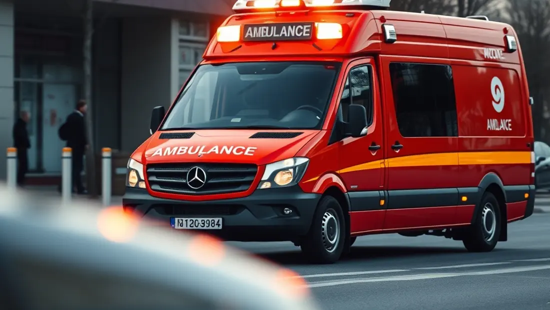 Ambulance médicale devant un hôpital