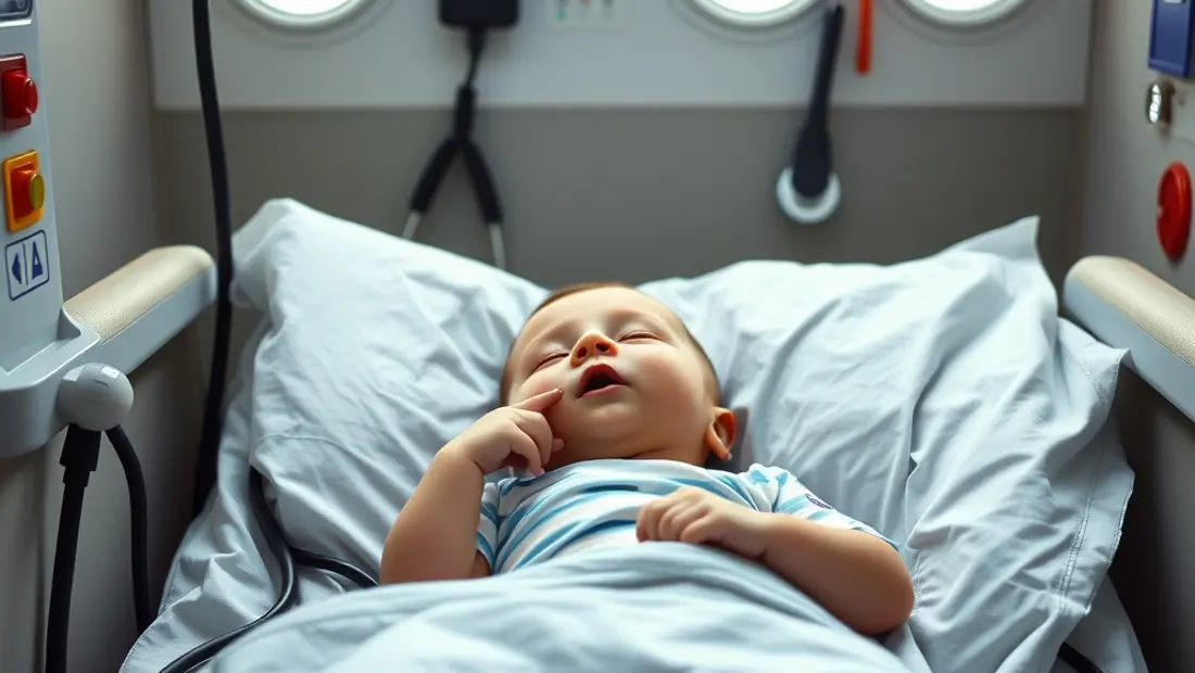 Enfant dans un lit d'ambulance médicale