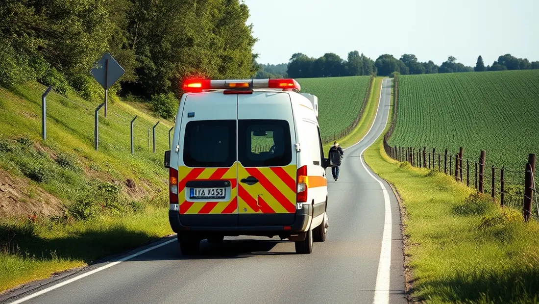 Ambulance en mouvement dans la campagne